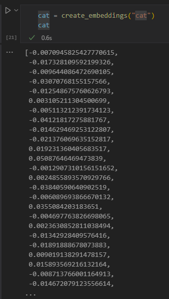Embedding of the word cat