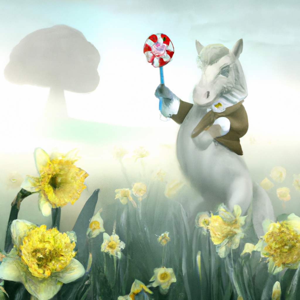 Bunny on a horse holding a lollipop, version 2